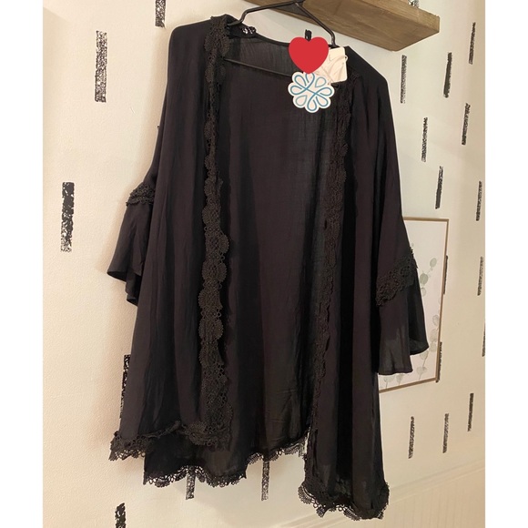 . Shop Hope’s Black Crochet Open Knit Kimono/Cardigan - Picture 2 of 7